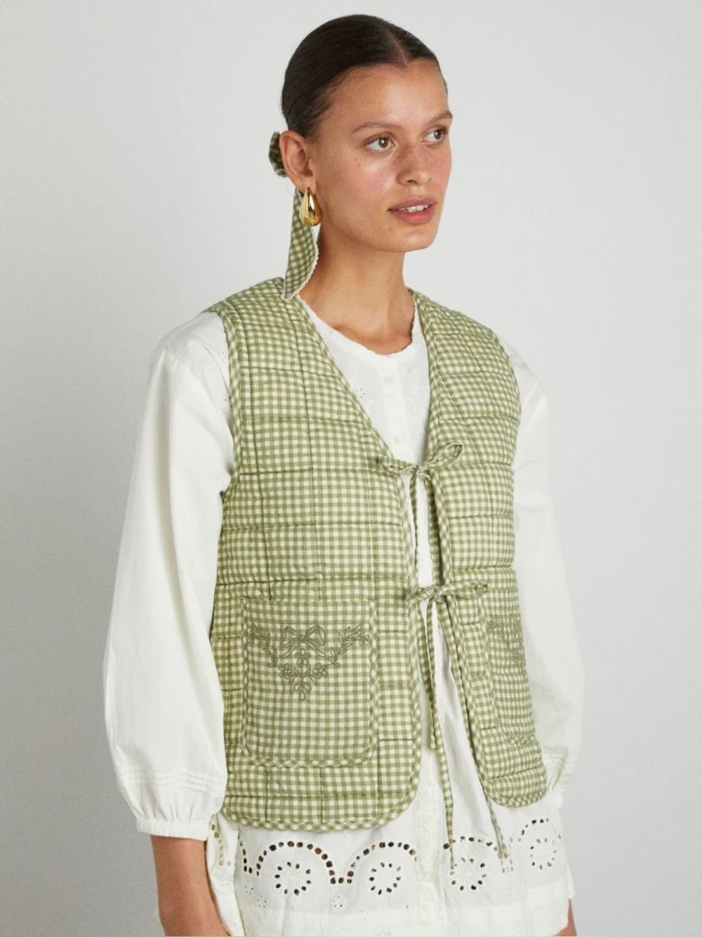Damson Madder | Arte Tie Gilet Green Gingham Reversible 20